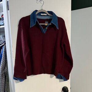 Denim collared sweater